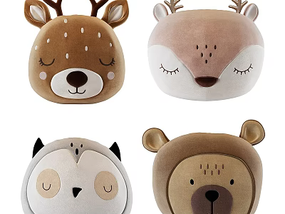 Cute Plush Animal Head Stuffed Toys Deer Owl Bear with Soft Material and Closed Eyes 3d model