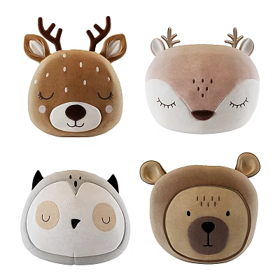 Cute Plush Animal Head Stuffed Toys Deer Owl Bear with Soft Material and Closed Eyes 3d model