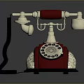 Vintage Red And Gold Electronic Telephone With Rotary Dial Retro Design