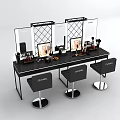 Black Dressing Table With Double Mirrors Cosmetics And High Stools 3d model