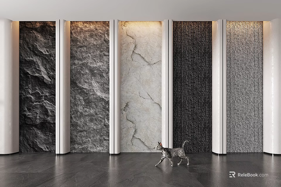 Interior Wall Panels Featuring Stone Marble And Dark Textured Surface Designs 3d model 