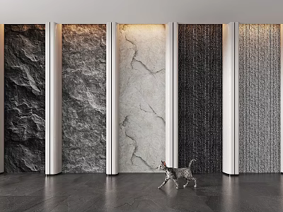 Interior Wall Panels Featuring Stone Marble And Dark Textured Surface Designs 3d model
