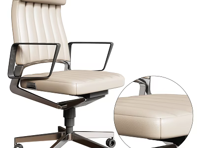 Modern Beige Leather Office Chair With Stitched Backrest Metal Frame And Wheels 3d model