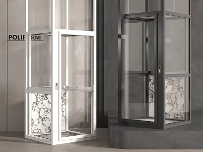 Modern Elevators With Glass Enclosure And Decorative Patterns 3d model