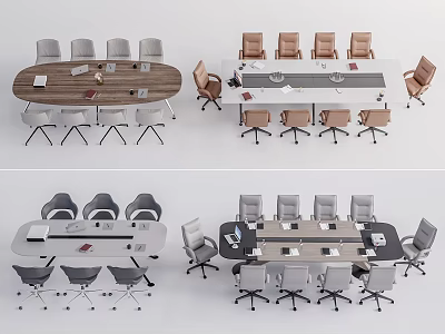 Modern Office Conference Tables With Different Shapes And Matching Chairs 3d model