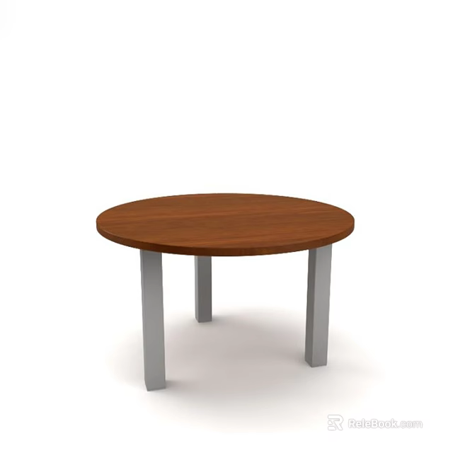 Round Wooden Office Desk With Silver Metal Legs Modern Design For Workspace 3d model 