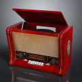 Vintage Electronic Radio With Wooden Case Open Lid And Turntable Knobs Buttons
