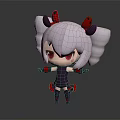 Cartoon Character with White Twin Tails Red Horns and Eyes in Dark Outfit Red Shoes