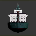 Blue Green Hull Cargo Ship 3D Model With Black Deck White Superstructure And Red Crane