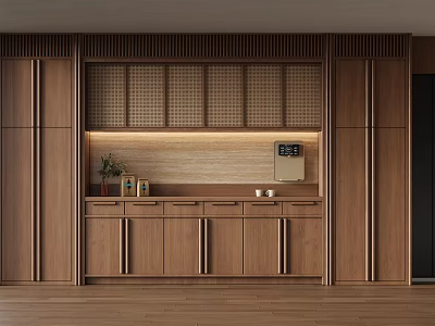 Modern Minimalist Wooden Sideboard with Open Shelves LED Lighting Doors Drawers for Dining Room 3d model