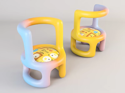 Kid's Leisure Chairs With Gradient Yellow Blue Armrest And Cartoon Pattern Seat 3d model