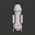 White Spacecraft Model With Blue Panels Red Star Cylindrical Structure And Support Stands 3d model