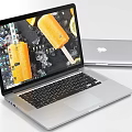 Open Silver Apple Laptop Displaying Ice Pop Image On Screen With Closed Laptop 3d model