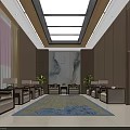 Elegant Hotel Public Lounge With Comfortable Sofas Green Plants And Decorative Painting