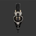 Elaborate Decorative Weapon With Long Handle Metal Structure And Golden Accents