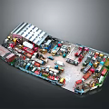Various Types of Vehicles Parked in Logistics Yard With Storage Buildings and Containers