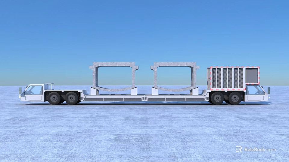Heavy Duty Flatbed Utility Vehicle Transporting Large Concrete Precast Components 3d model 
