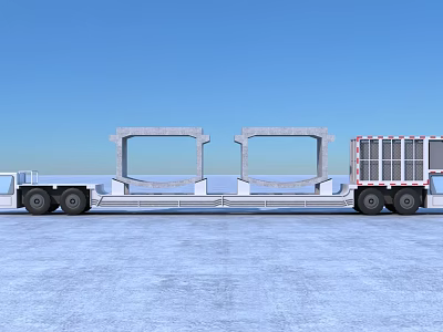 Heavy Duty Flatbed Utility Vehicle Transporting Large Concrete Precast Components 3d model