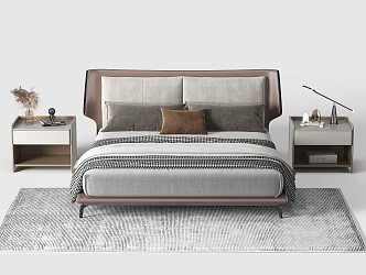 Modern Double Bed Double Bedside Cabinet Combination 3d model