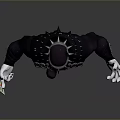 Cartoon Character In Black Costume With Horned Mask Metal Accents And Outstretched Hands