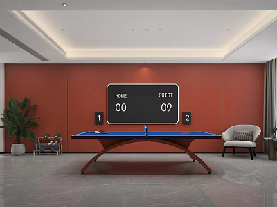 Modern Indoor Fitness Room With Ping Pong Table And Score Display Screen 3d model