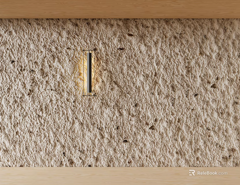 Sleek Embedded Wall Component With Rough Stone Texture And Wooden Frame Lighting 3d model 