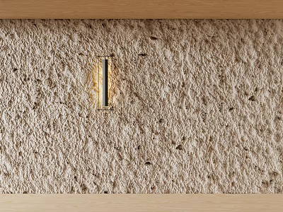 Sleek Embedded Wall Component With Rough Stone Texture And Wooden Frame Lighting 3d model