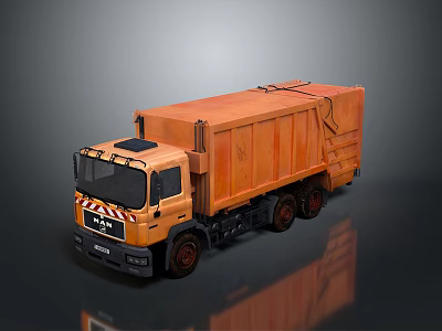 Miniature Orange Garbage Truck Model With Shiny Body And Black Wheels 3d model