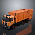 Miniature Orange Garbage Truck Model With Shiny Body And Black Wheels
