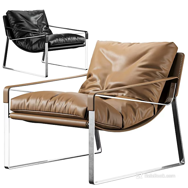 Modern Leather Leisure Chairs With Brown And Black Upholstery And Metal Frames 3d model 