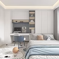 Modern Tatami Bedroom Interior With Desk Chair Bookshelf And Window Rug