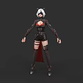 Woman With White Hair Cat Ears In Black Red Tight Outfit And Thigh High Boots