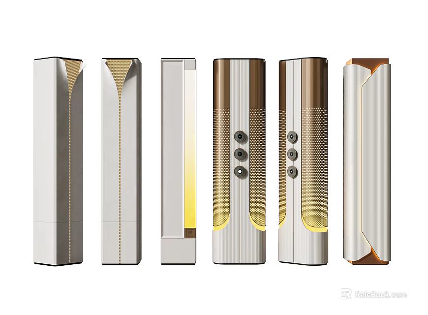 Modern Decorative Columns With Various Designs Metallic Finish Gold Accents And Integrated Lighting 3d model 
