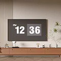Modern Wooden TV Stand Design With TV Decorative Items And Indoor Plants