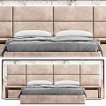 Modern Tufted Double Bed With Upholstered Headboard And Wooden Nightstand