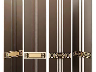 Stylish Dark Brown Room Dividers With White Stripes And Intricate Golden Accents 3d model