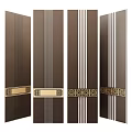 Stylish Dark Brown Room Dividers With White Stripes And Intricate Golden Accents