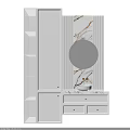 Modern Wall Mounted Washbasin Vanity With Circular LED Mirror And Marble Countertop