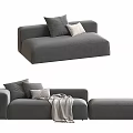 Modern Gray Sectional Sofa With Multiple Cushions Blanket And Ottoman Design 3d model