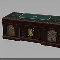 Ornate Wooden Desk with Green Surface Intricate Carved Details and Gold Accents