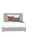 Gray Upholstered Double Bed With White Sheets Gray Comforter And Decorative Pillows 3d model