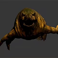 Realistic Striped Reptile 3D Model With Long Tail Open Mouth Brown Yellow Color Dark Background
