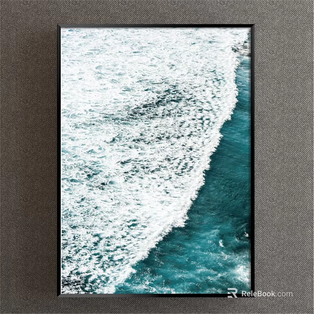 Landscape Painting Of Ocean Waves With Blue Sea Water White Foam And Coastal Line 3d model 