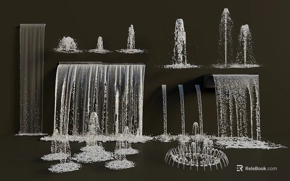 Decorative Water Fountain With Various Waterfall Jets And Landscape Design Features 3d model 
