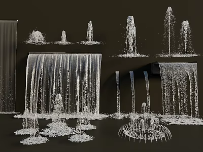 Decorative Water Fountain With Various Waterfall Jets And Landscape Design Features 3d model
