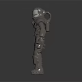 Sci Fi Game Movie Character In Metallic Armor With Helmet And Full Body Protection
