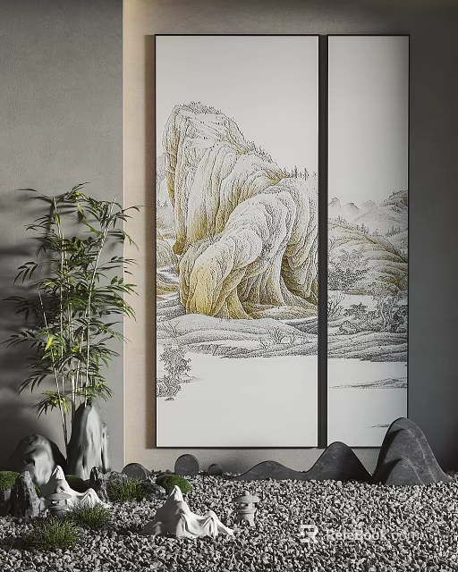 Modern Open Kitchen Interior Design With Island Counter And Cabinets 3d model