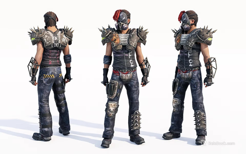 Game Character Design With Spiked Armor Mask And Decorative Outfit From Multiple Angles 3d model 