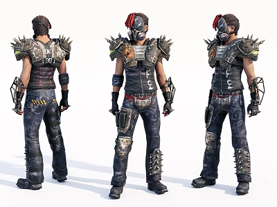 Game Character Design With Spiked Armor Mask And Decorative Outfit From Multiple Angles 3d model