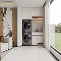 Modern Balcony Cabinet Design With Stacked Washing Machine Dryer And Countertop